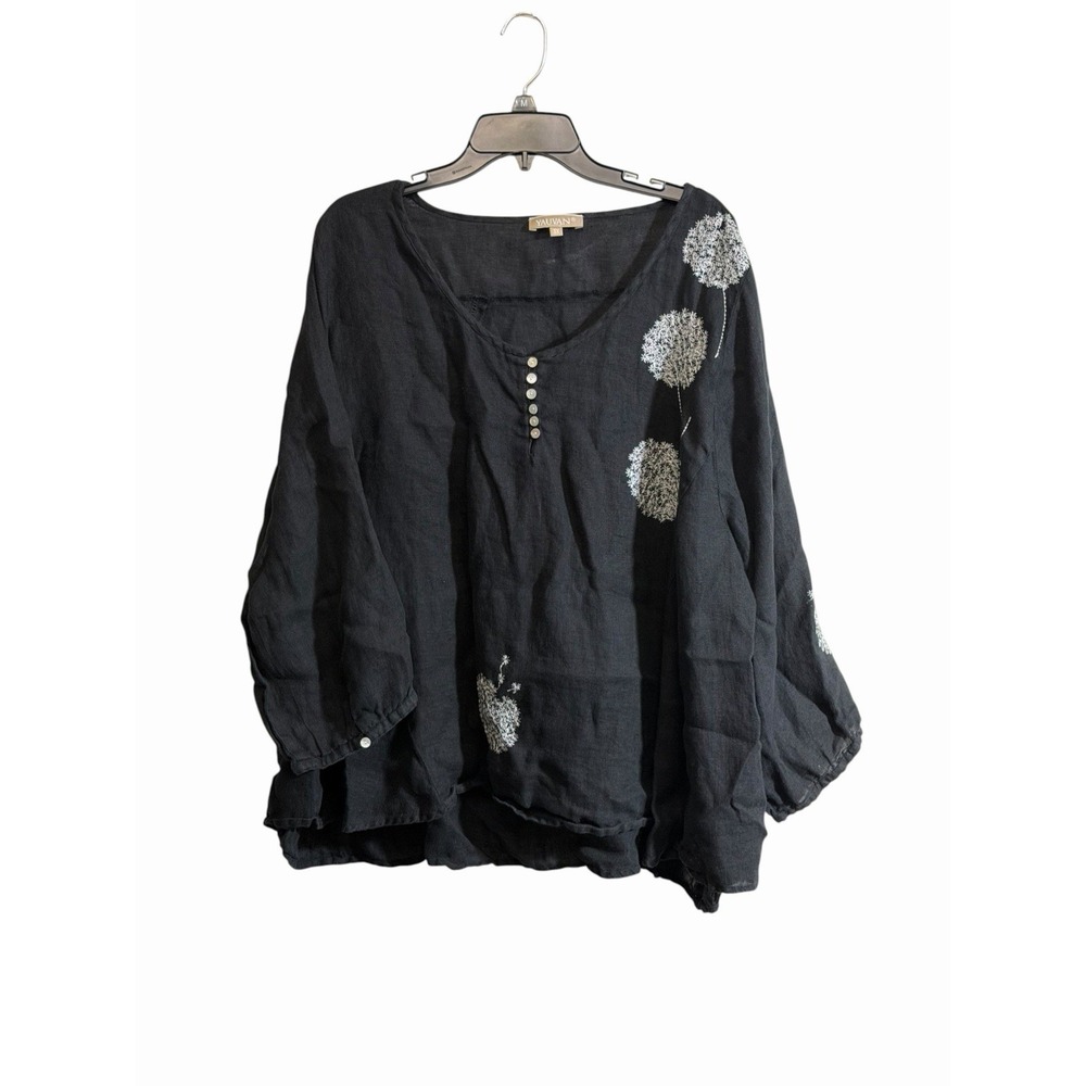 Yauvan 3X Blouse Lagenlook Linen Blend Boxy Relaxed Boho Embroidered